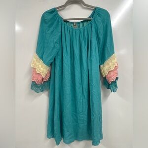 0337 Entro Dress  Crochet Sleeve Crinkle Lined Bohemian Beach cottage core